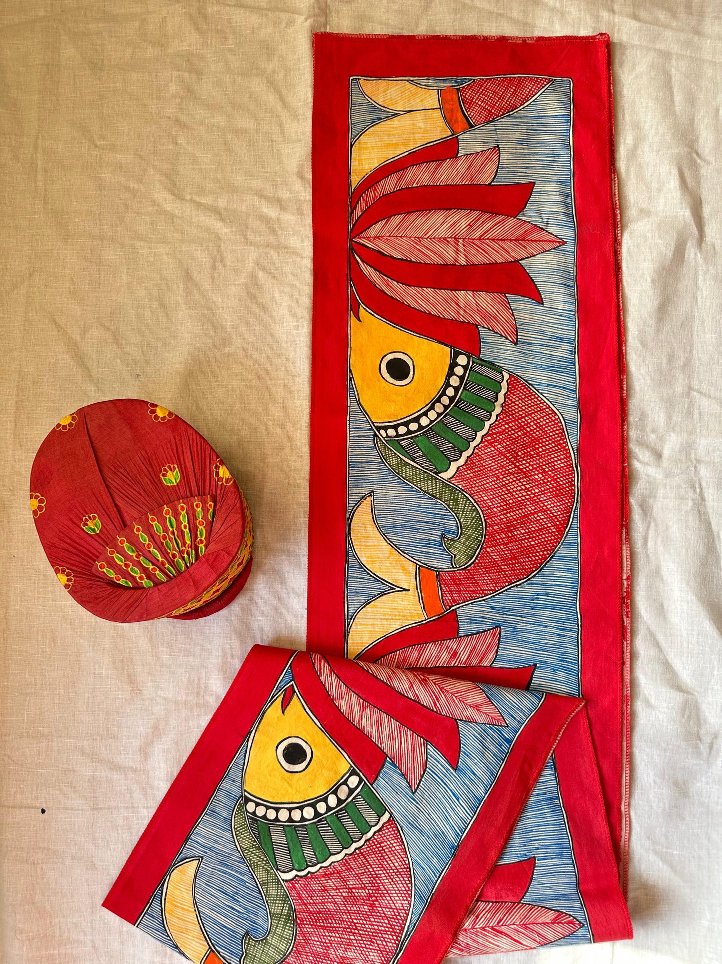 UPNAYAN Hand-painted Madhubani Tussar Silk Family Set