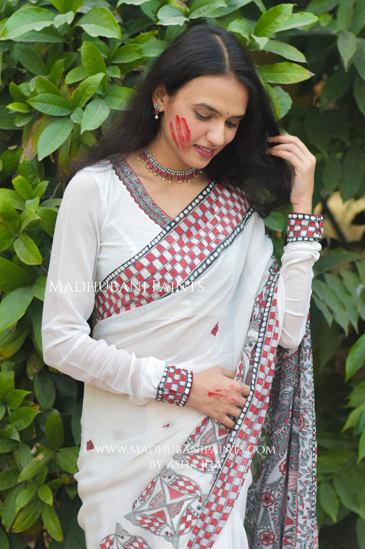 KALRAV Hand-painted Madhubani Georgette Blouse