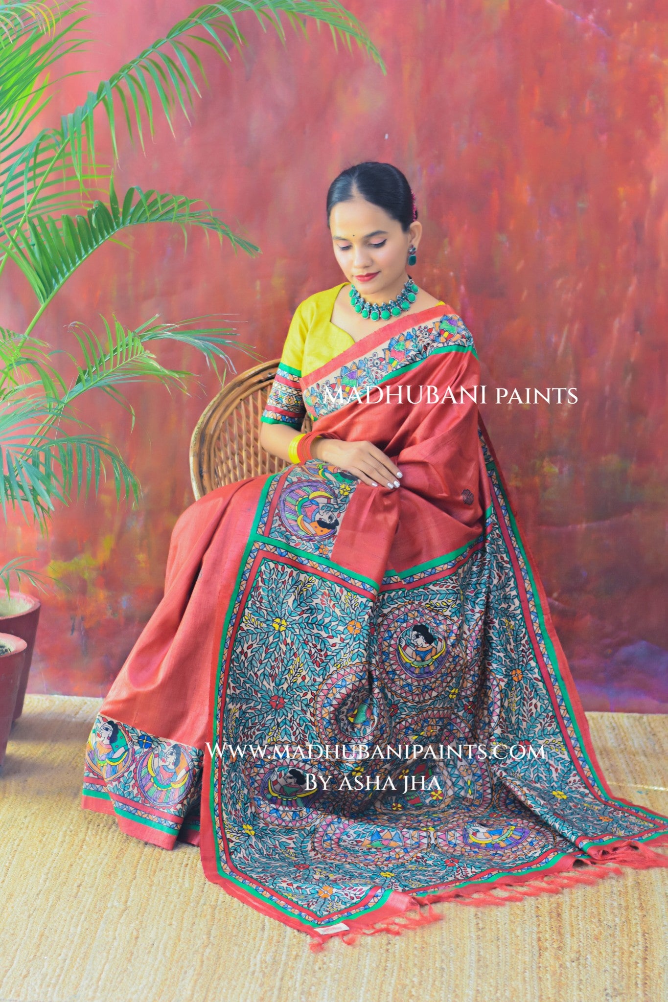 GUDIYA Handpainted Tussar Silk Saree Blouse Set