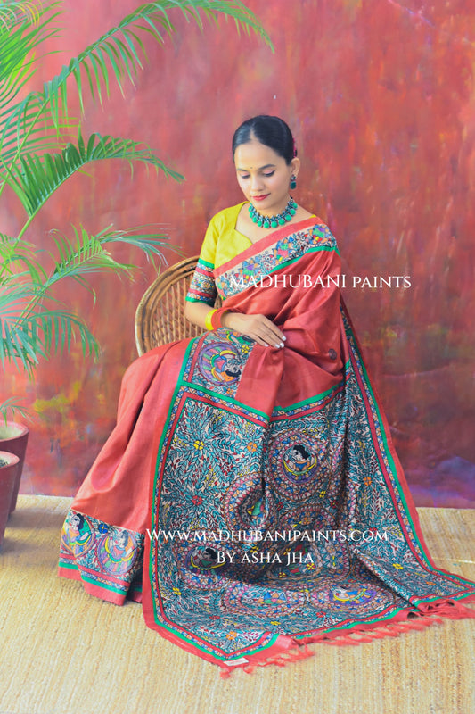 GUDIYA Handpainted Tussar Silk Saree Blouse Set