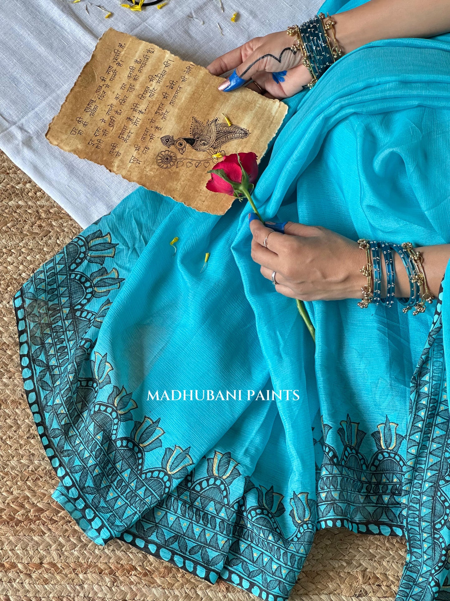 Aasmani Doli Hand-painted Madhubani Chiffon Saree