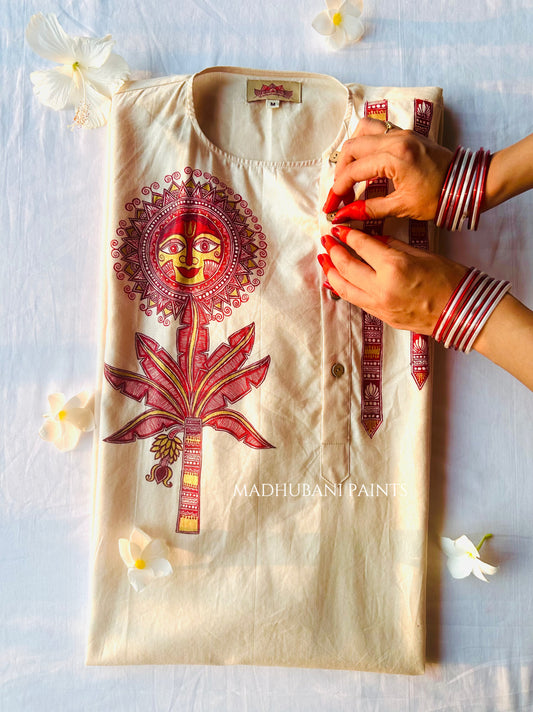 Suruj Dev Hand-painted  Madhubani Men's Cotton Kurta