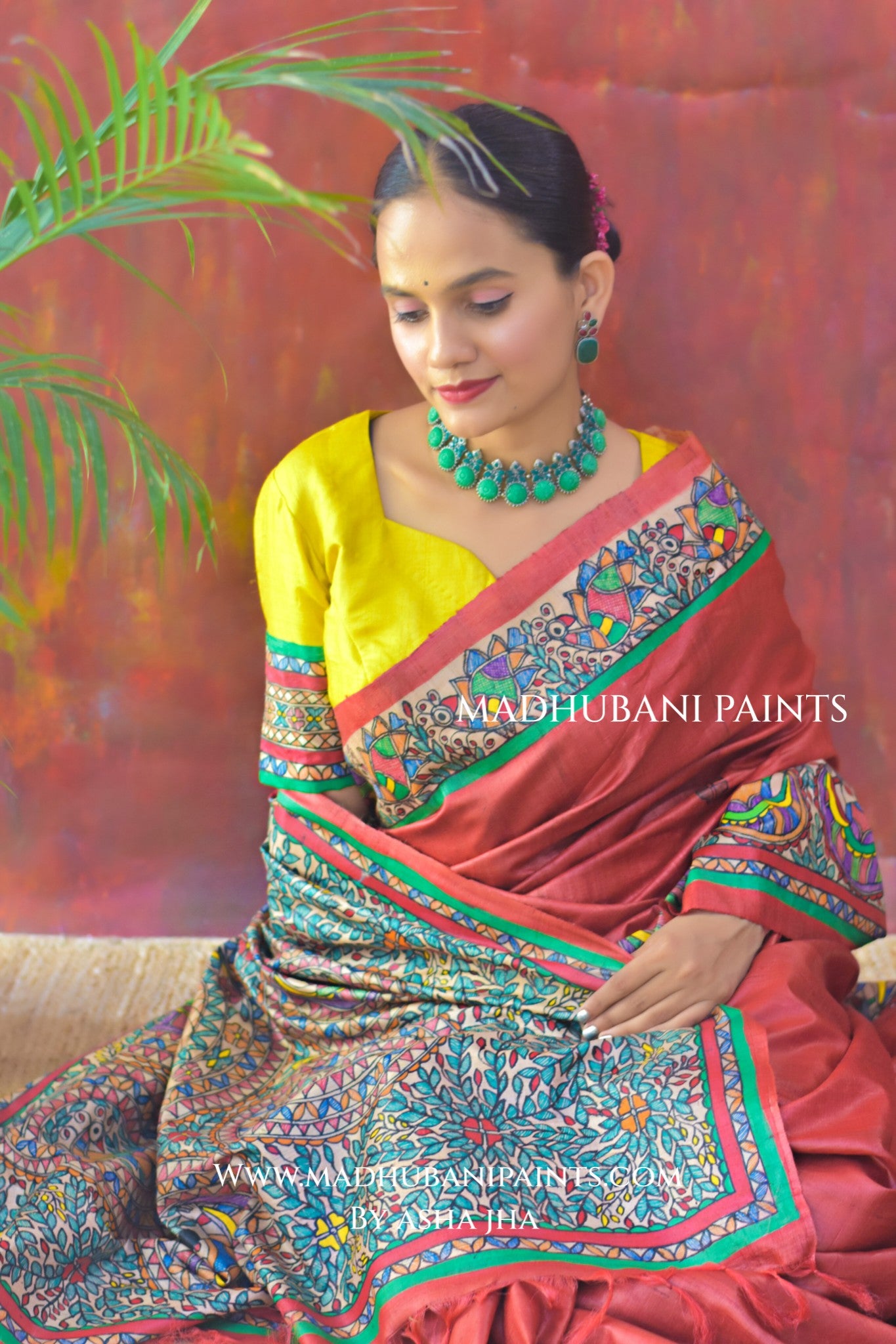 GUDIYA Handpainted Tussar Silk Saree Blouse Set