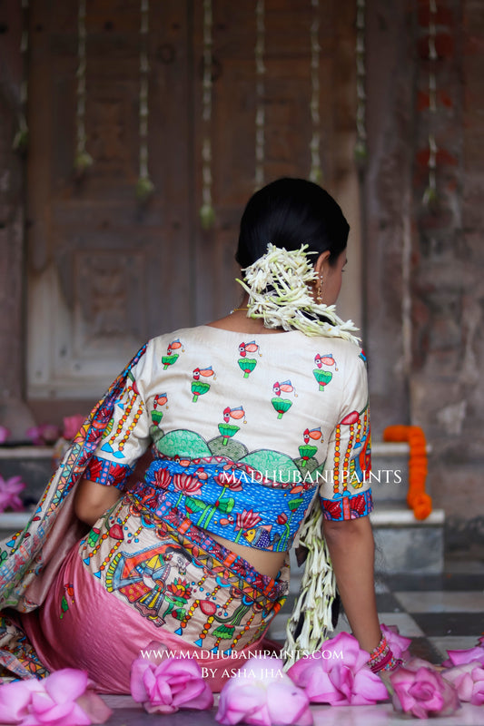 Durga Ji Ki Palki Handpainted Tussar Silk Madhubani Blouse