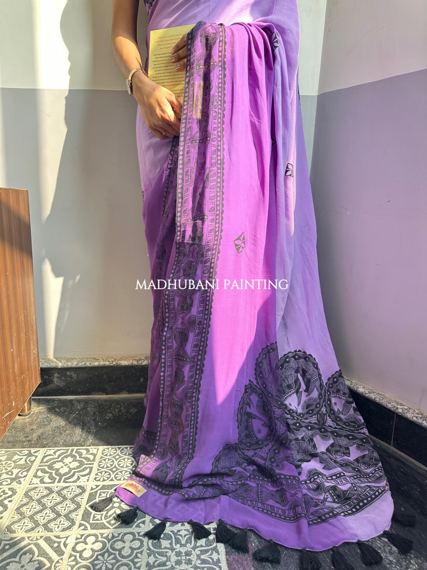 TARANGINI Handpainted Madhubani Georgette Saree