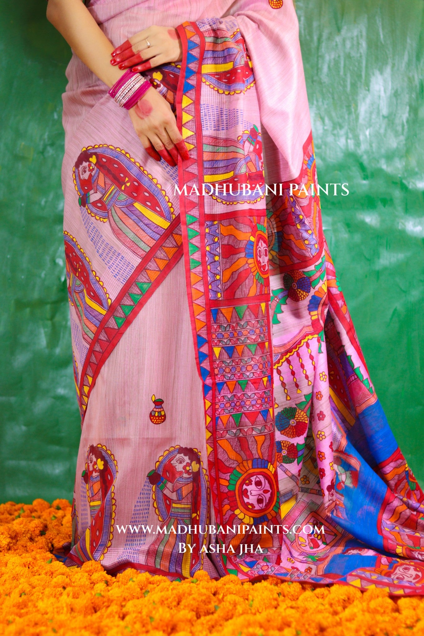 CHHATHI MAIYAA Handpainted Madhubani Chanderi Saree