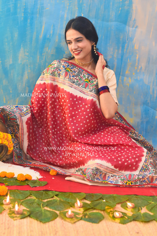Laal Mithila Bandhini Dupatta