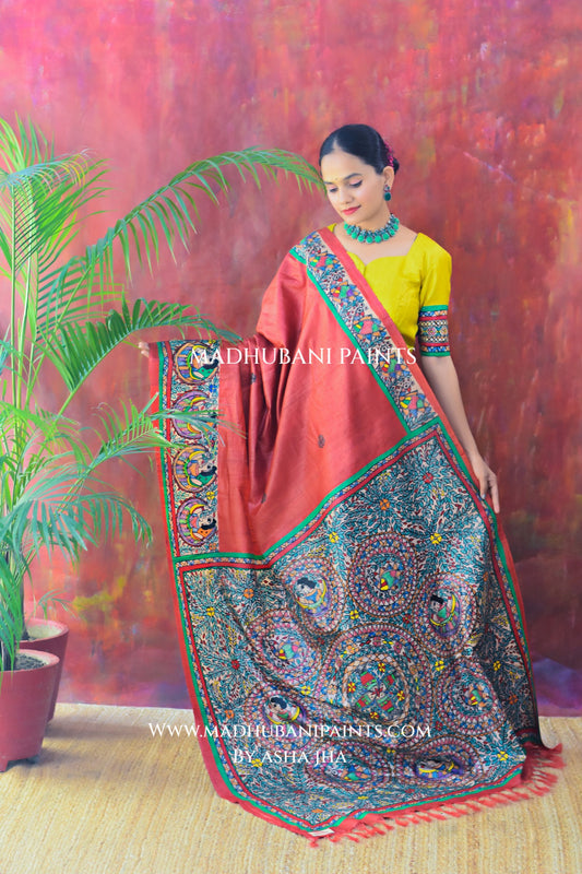 GUDIYA Handpainted Tussar Silk Saree Blouse Set