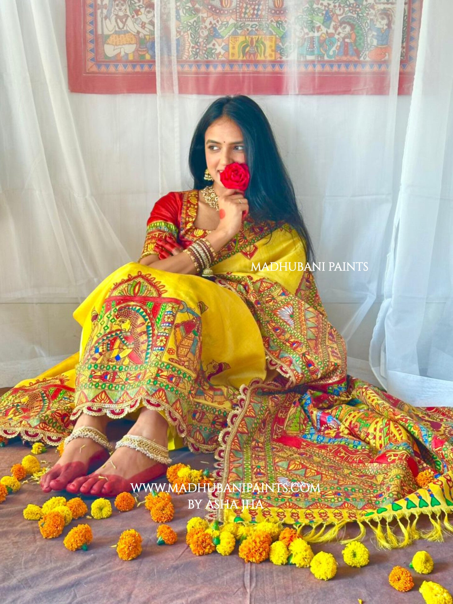 MITHILA WEDDING Hand-painted Madhubani Tussar Silk Saree