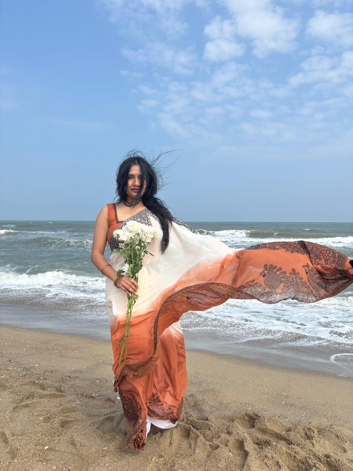 KASTURI Handpainted Madhubani Georgette Saree