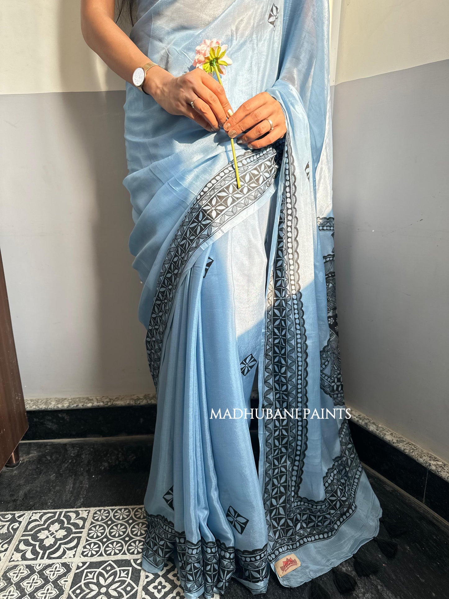 ROOPANJALI Hand-painted Madhubani Chiffon Saree