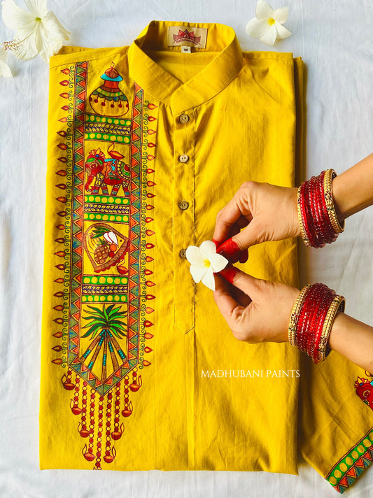 Bihar Chhath Puja Hand-painted Madhubani Men's Cotton Kurta