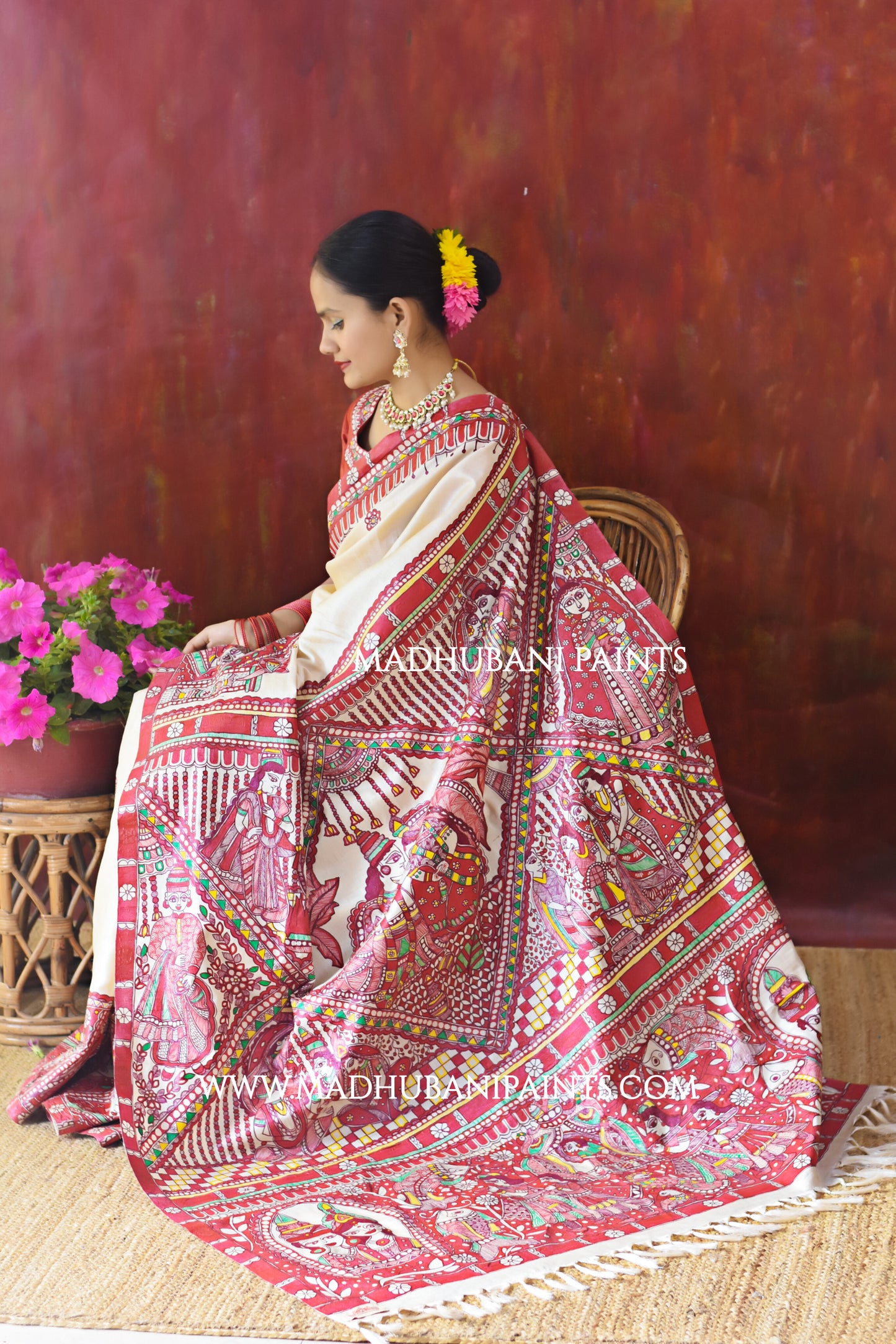 BENGALI BRIDE Hand-painted Madhubani Tussar Silk Saree