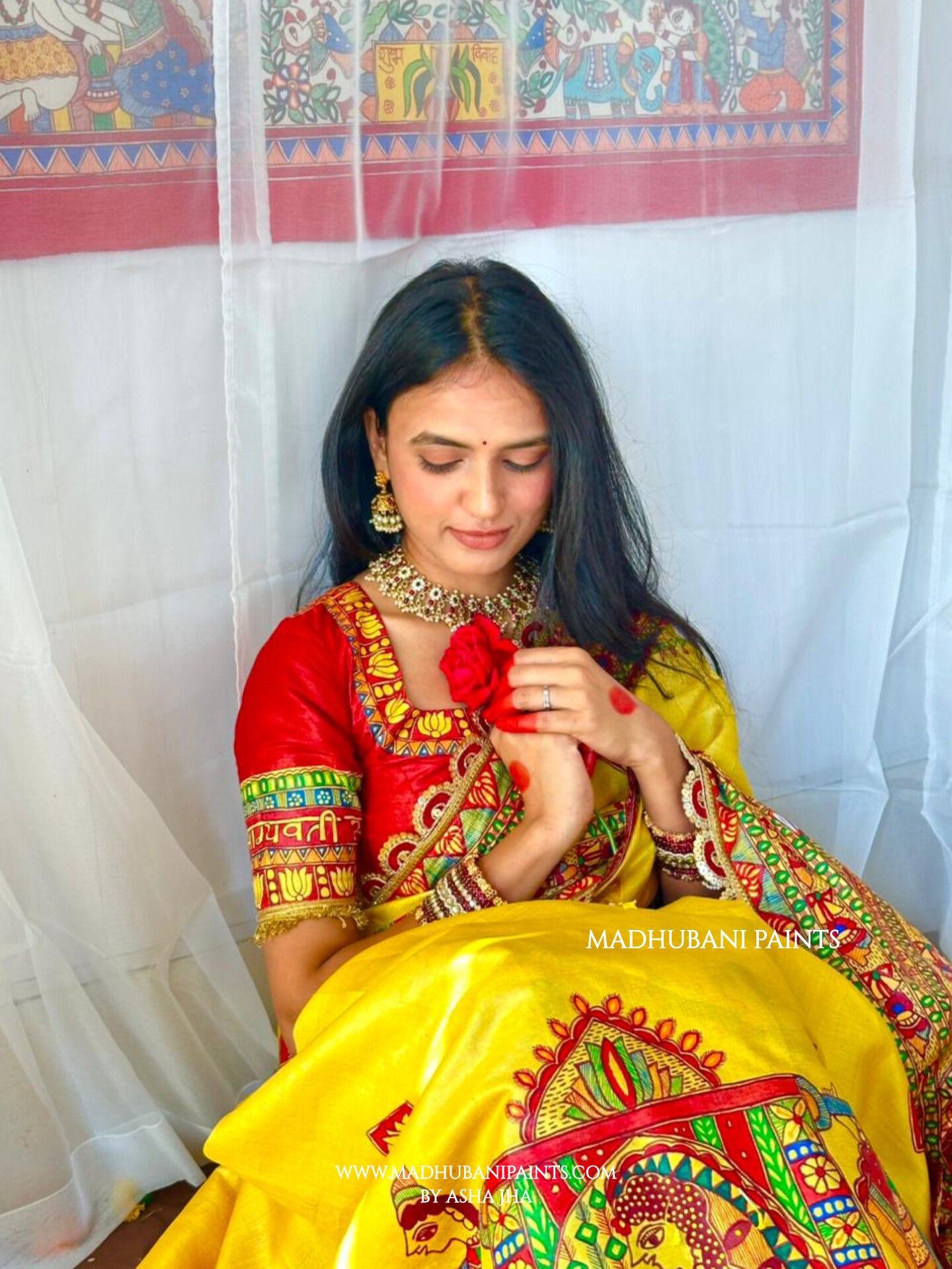 MITHILA WEDDING Hand-painted Madhubani Tussar Silk Saree