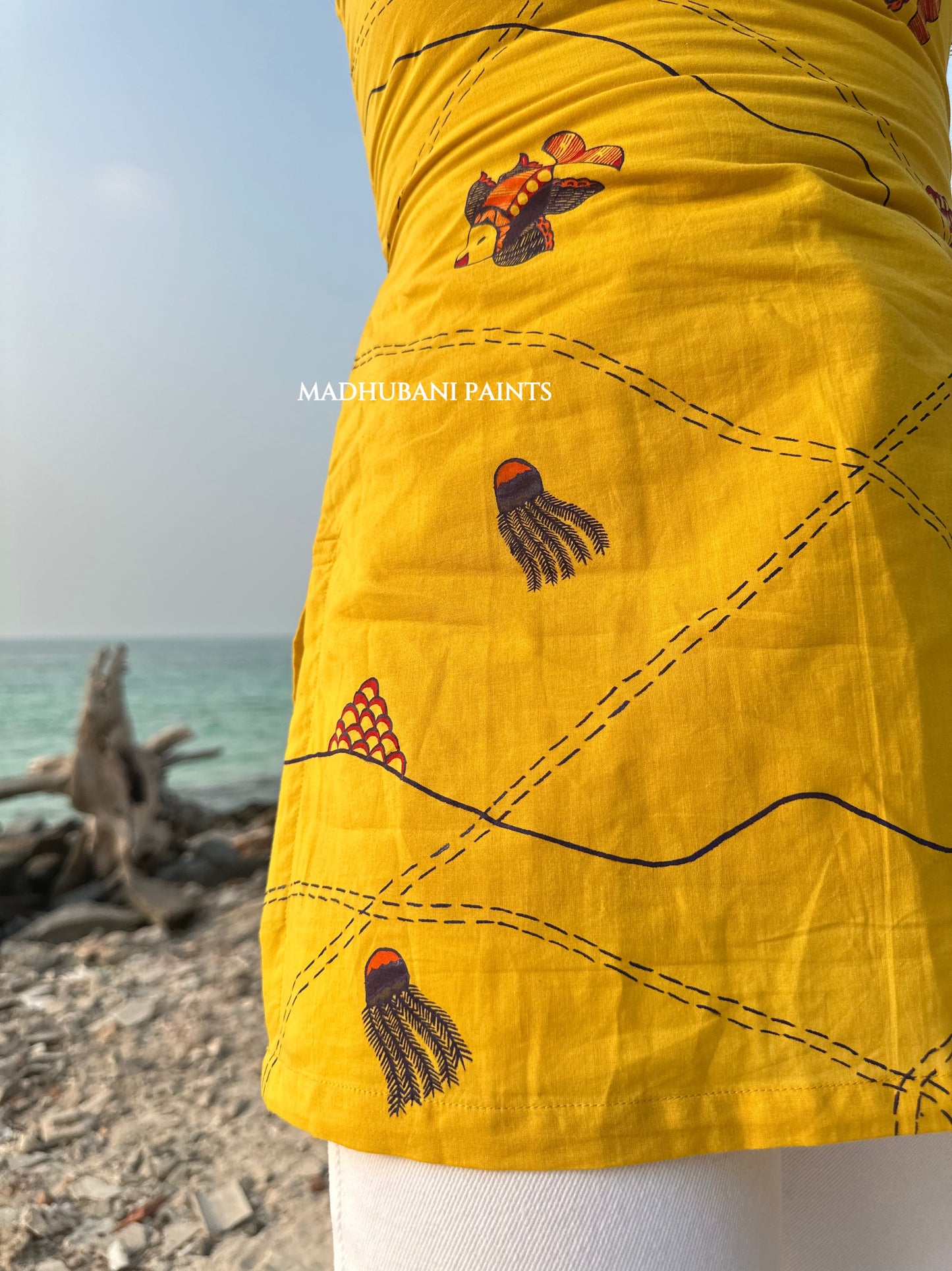 Whispers of Coral Hand-Painted Madhubani Top