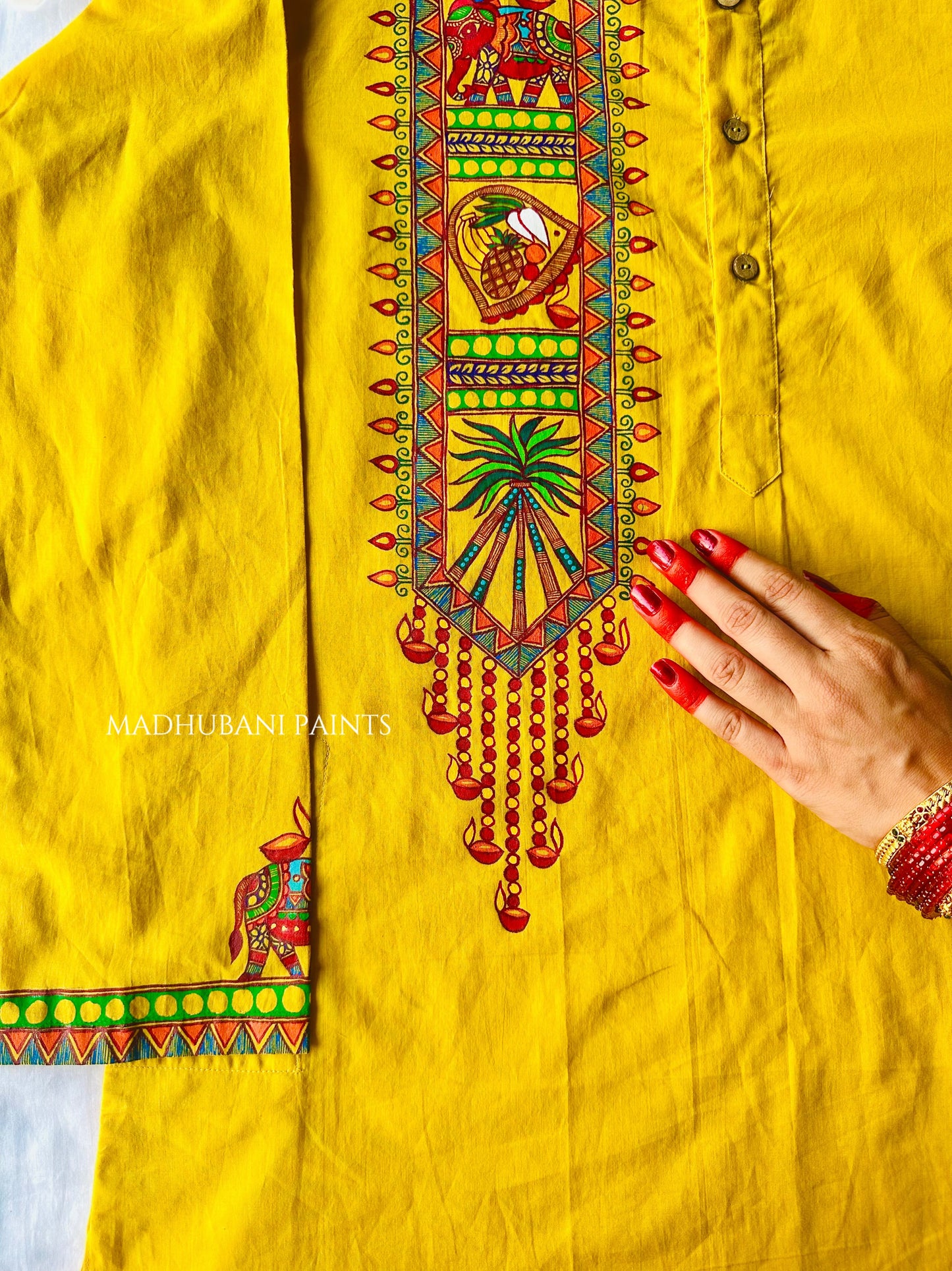 Bihar Chhath Puja Hand-painted  Madhubani Men's Cotton Kurta