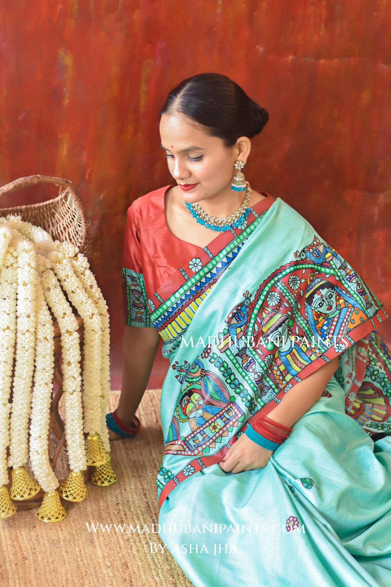 AASMANI MANGALYA Hand-painted Madhubani Tussar Silk Blouse