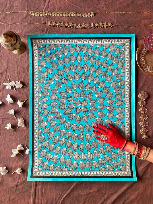 Aasmani Fish Pond Mithila Wall Hanging