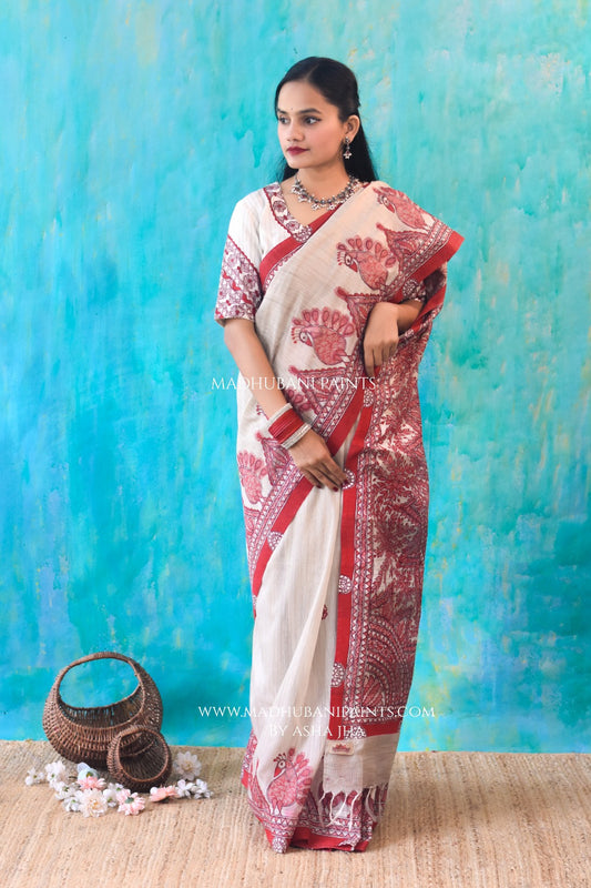 LAALIMA Hand-painted Madhubani Chanderi Saree Blouse Set