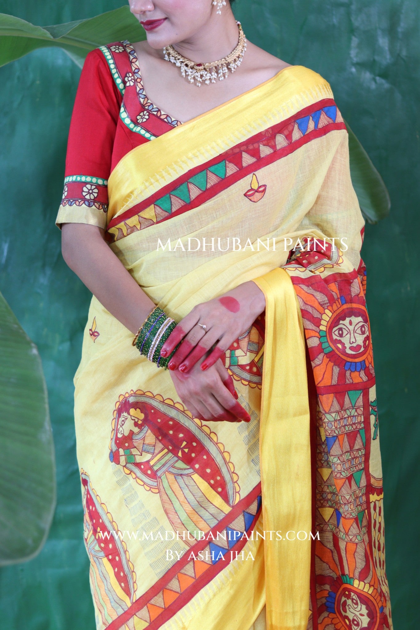 Chhath Puja Handpainted Madhubani Handloom Cotton Saree