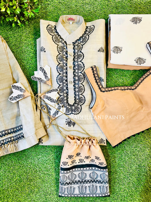 PANKHI Handpainted Madhubani Georgette Family Set