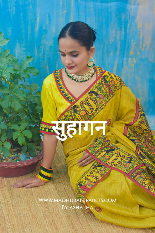 SUHAGAN Handpainted Madhubani Chanderi Blouse