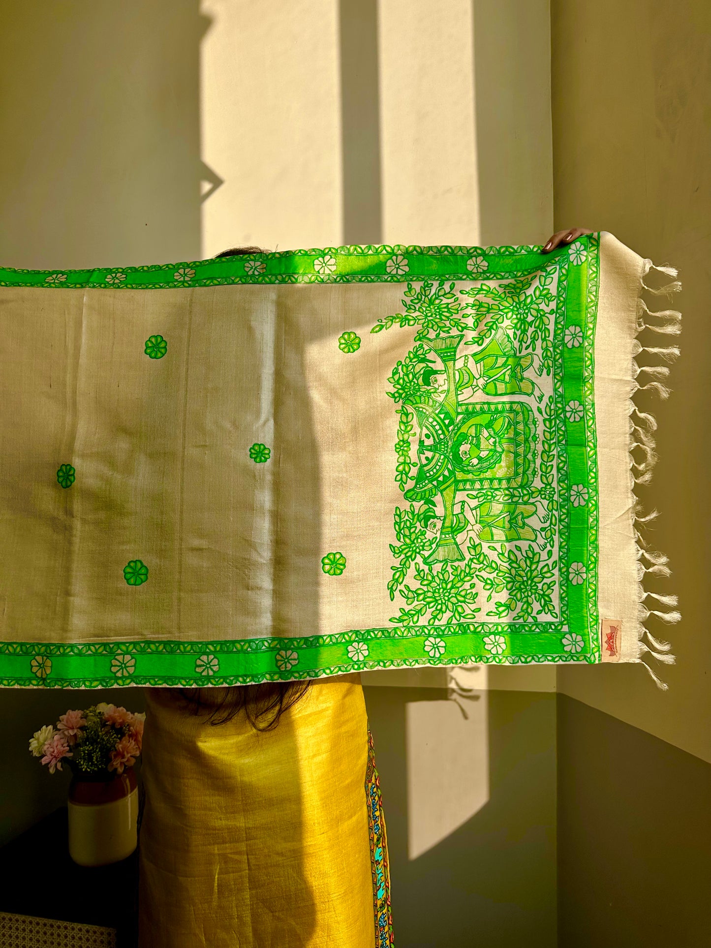 Doli  Madhubani Hand-painted Tussar Silk Stole