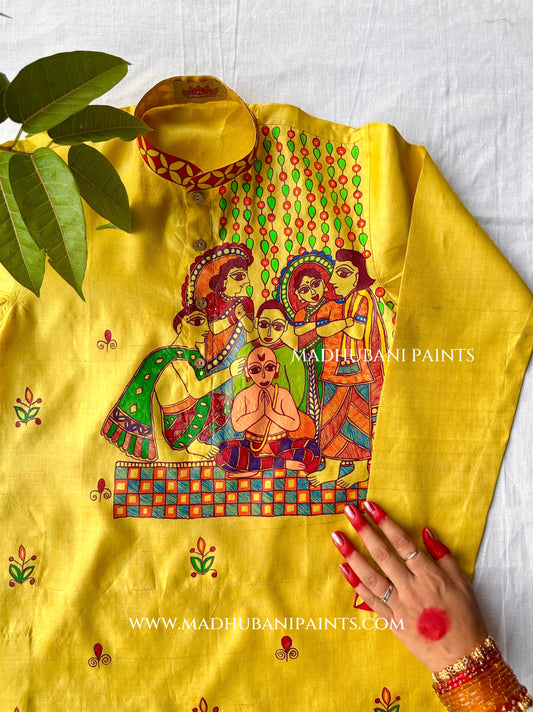 UPNAYAN Hand-painted Handloom Kid's Tussar Silk Kurta (upto 12 years)