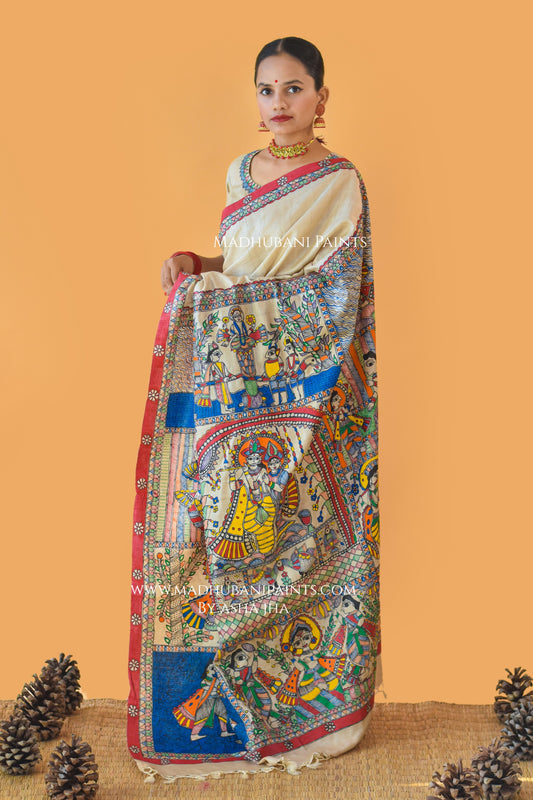NARAYAN AVATAR Hand-painted Madhubani Tussar Silk Saree