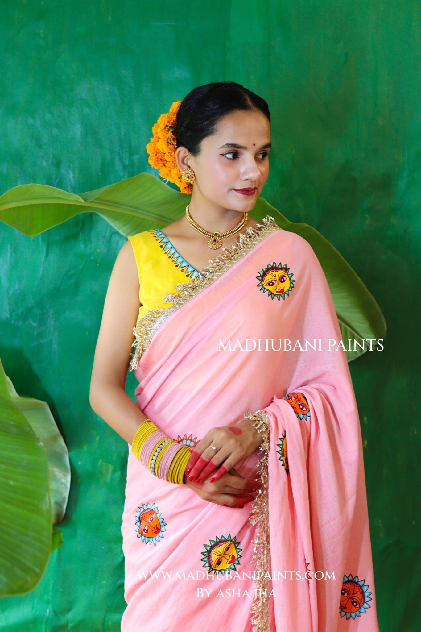 SURYA Chhath Puja Handpainted Madhubani Mul Cotton Saree