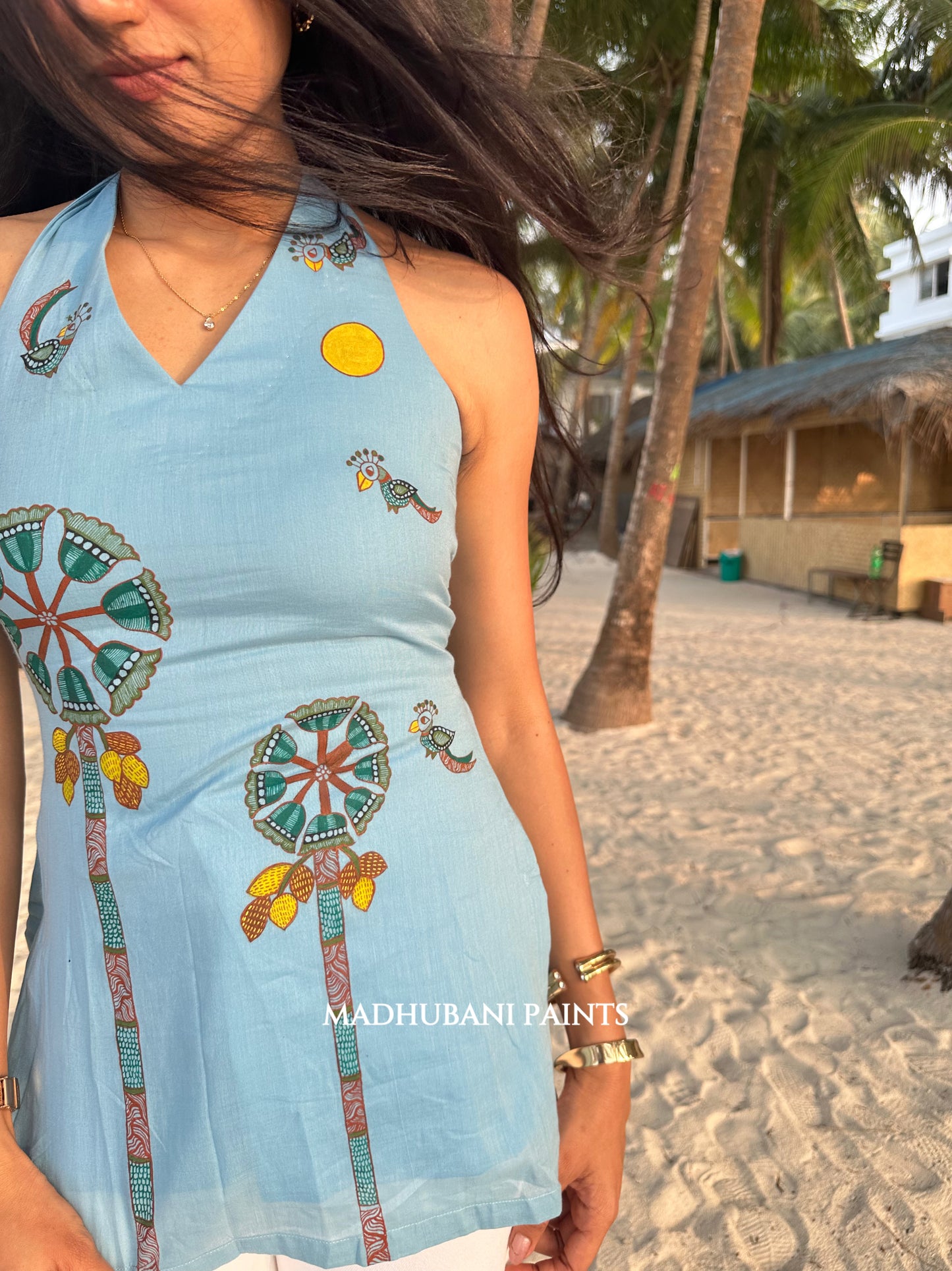 Coconut Tree Hand-Painted Madhubani Top