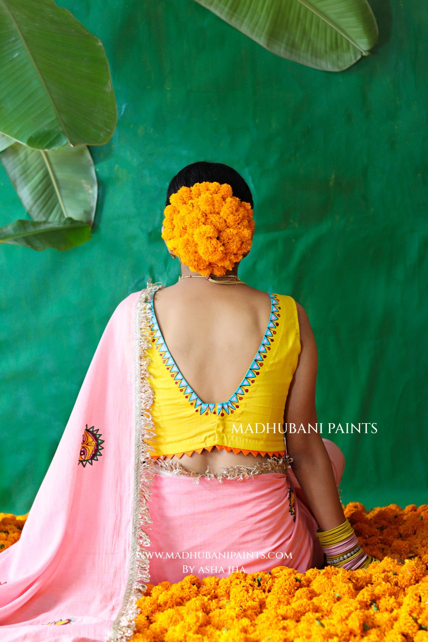 SURYA Chhath Puja Handpainted Madhubani Mul Cotton Saree Blouse Set