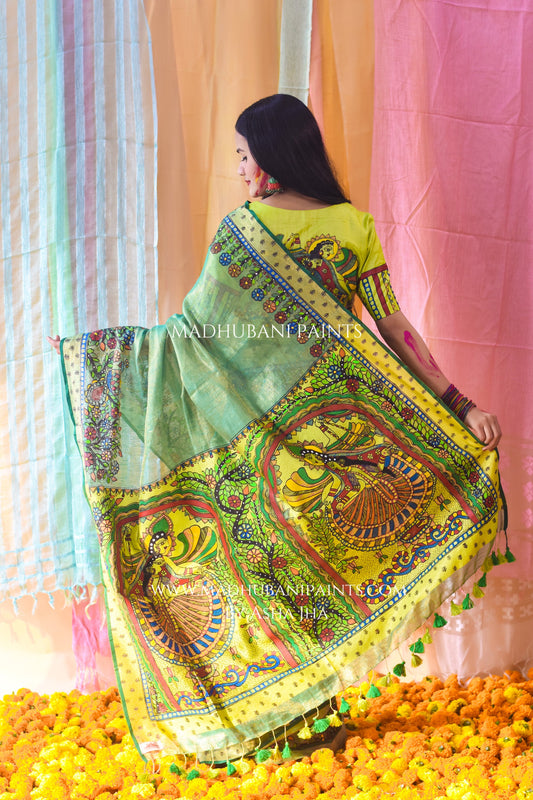 VASANTI Hand-painted Madhubani Tissue Linen Saree