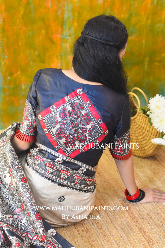 'SAGARIKA'  Handpainted Madhubani Tussar Silk Blouse
