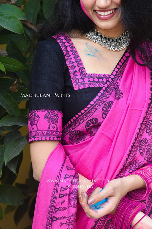 KUMUDINI Hand-painted Madhubani Chiffon Blouse