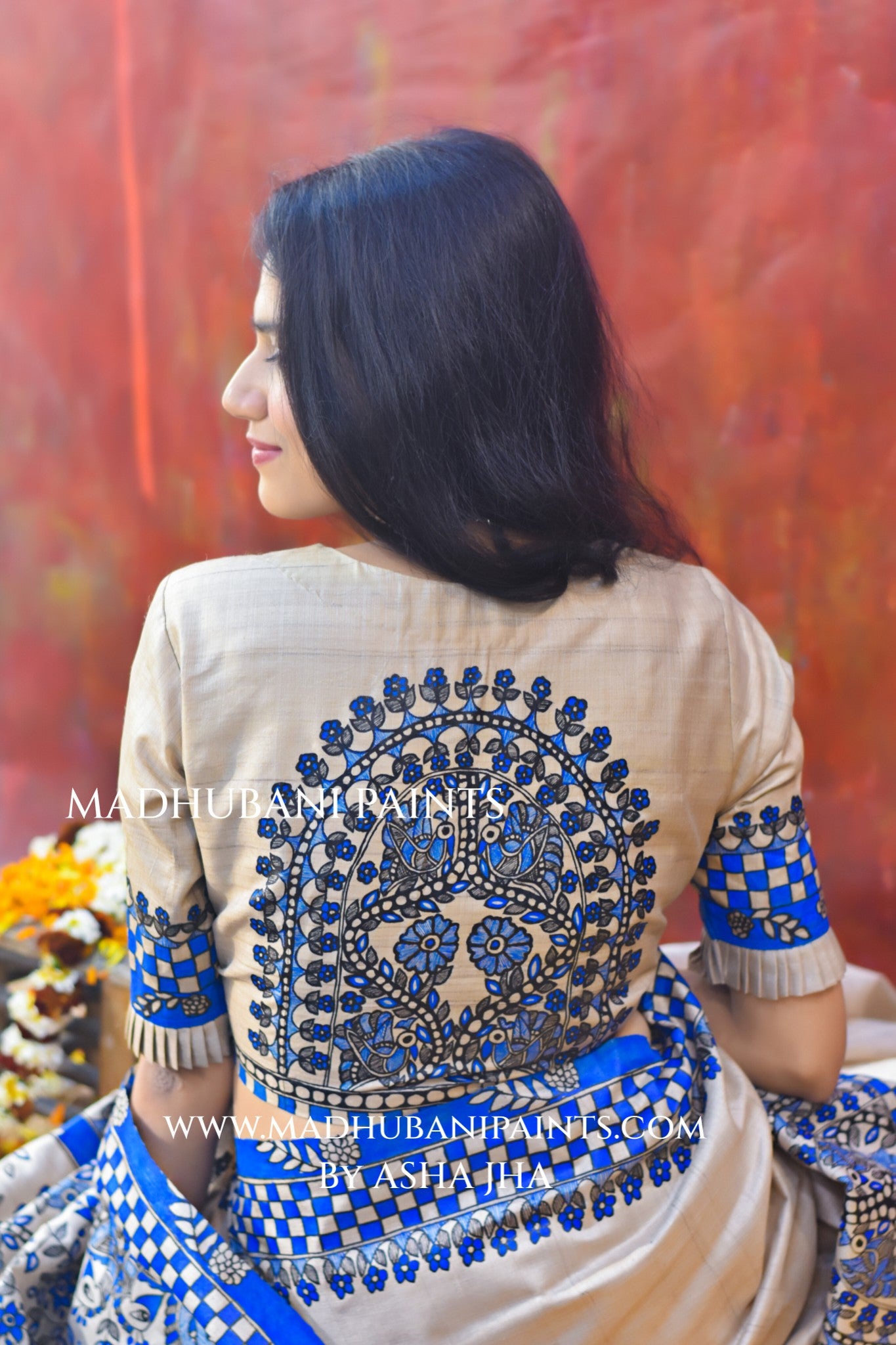 'NEELAKANTH' Tussar Silk Hand-Painted Madhubani Saree