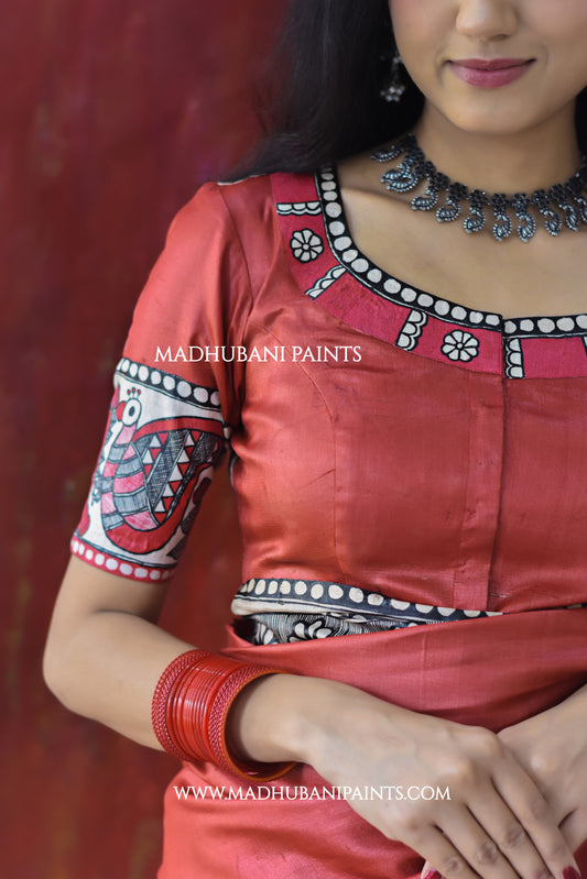 RED BENGALI WEDDING Hand-painted Madhubani Tussar Silk Blouse