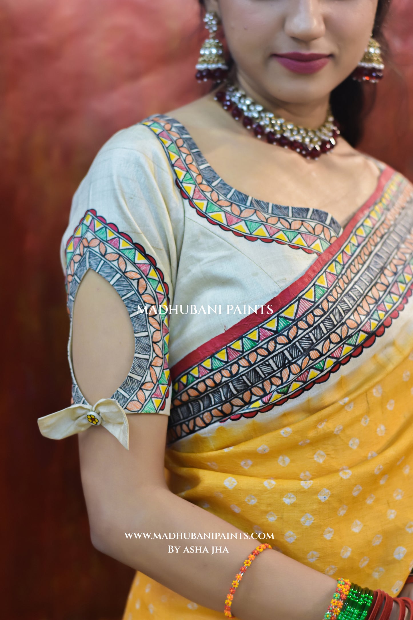 RAM SITA SWAYAMBAR Hand-painted Bandhini Tusaar Silk Saree Blouse Set