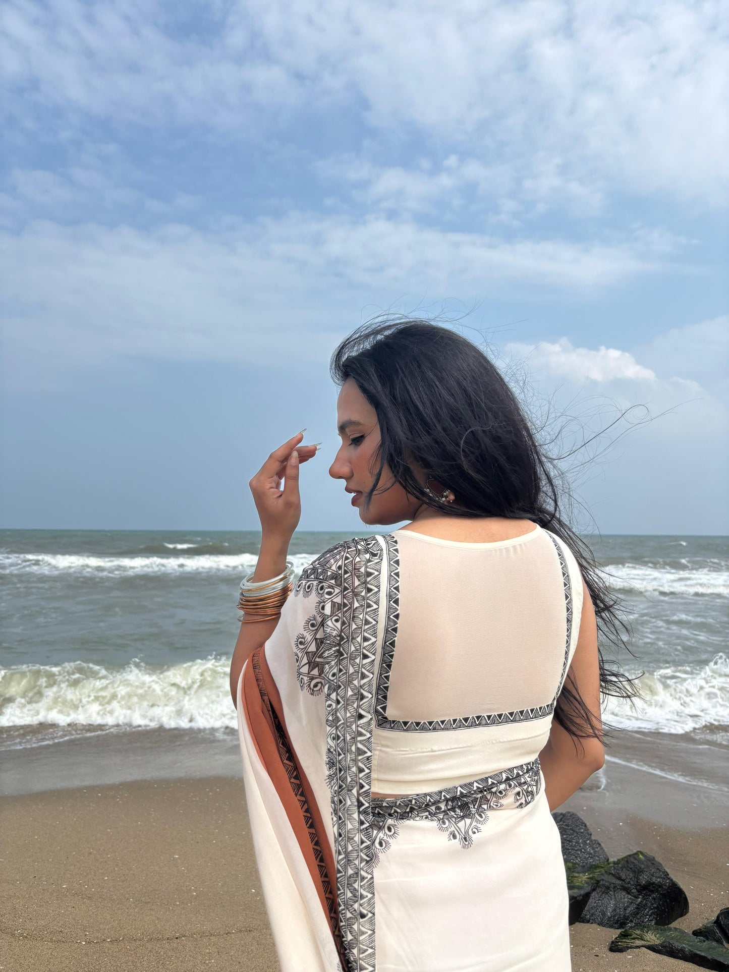 KASTURI Handpainted Madhubani Georgette Saree Blouse Set