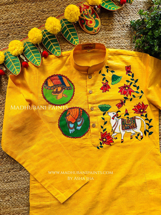 Radha Raman Nandi Men’s Hand-painted Handloom Cotton Kurta