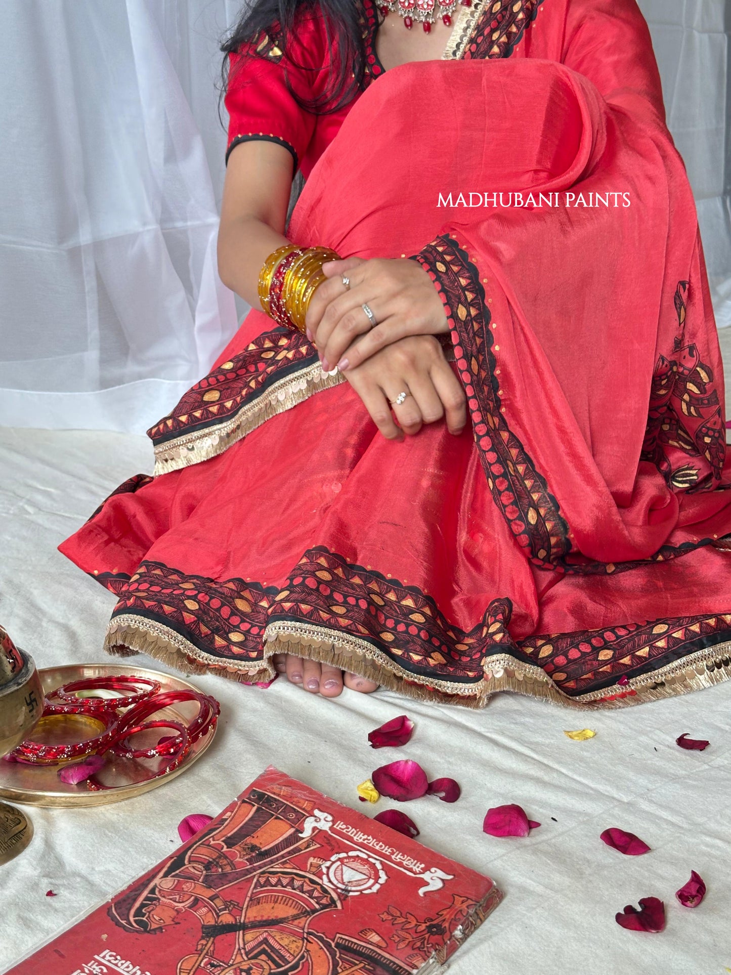 LAAL BRIDAL Hand-painted Madhubani Chiffon Saree Blouse Set