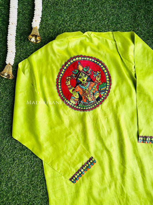 SANSKRITI Hand-painted Madhubani Men's Tussar Silk Kurta
