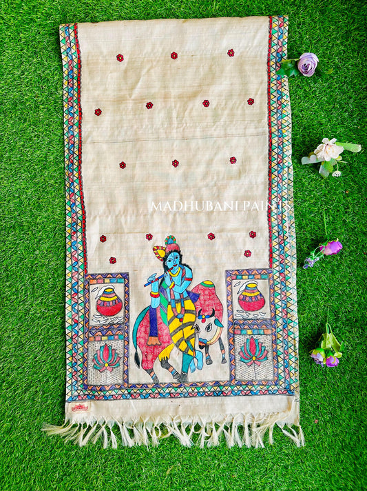 Krishna Vrindavan Tussar Silk Stole