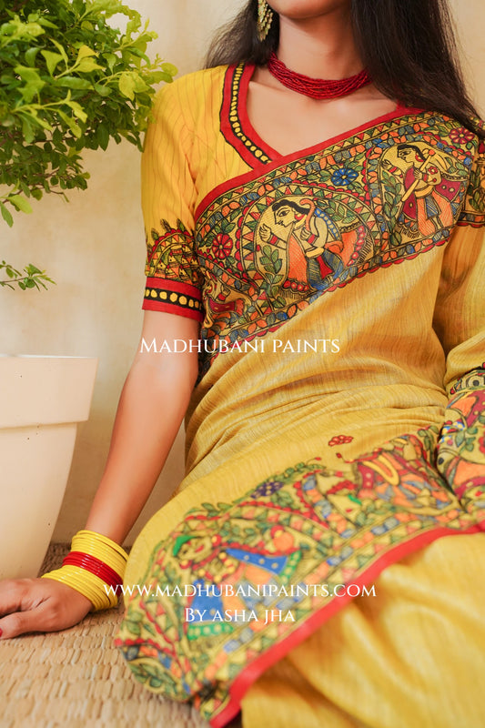 'VISHNU NARAYAN' Handpainted Madhubani Chanderi Saree