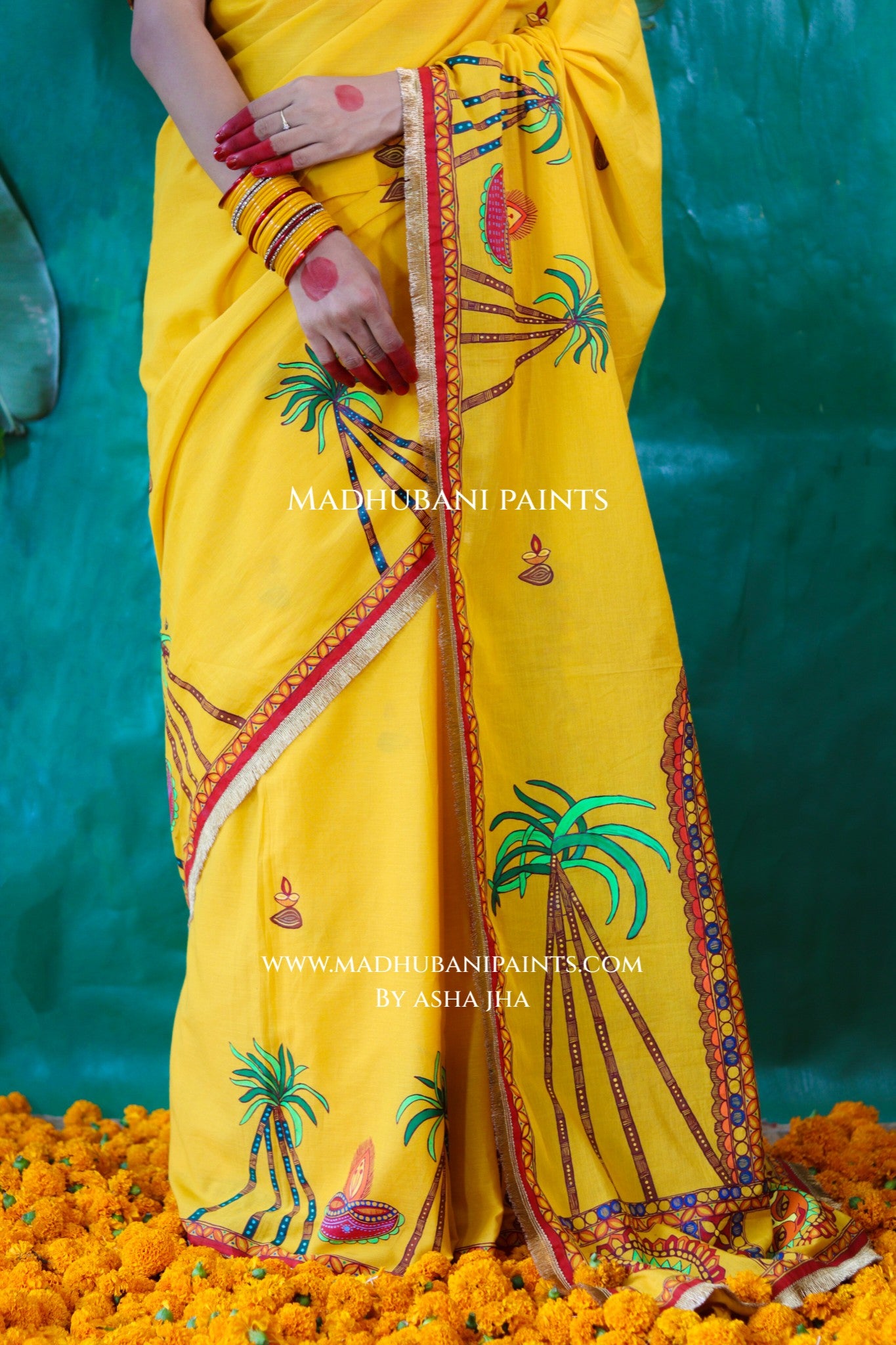 CHHATH PARV Hand painted Madhubani Mul Cotton Saree