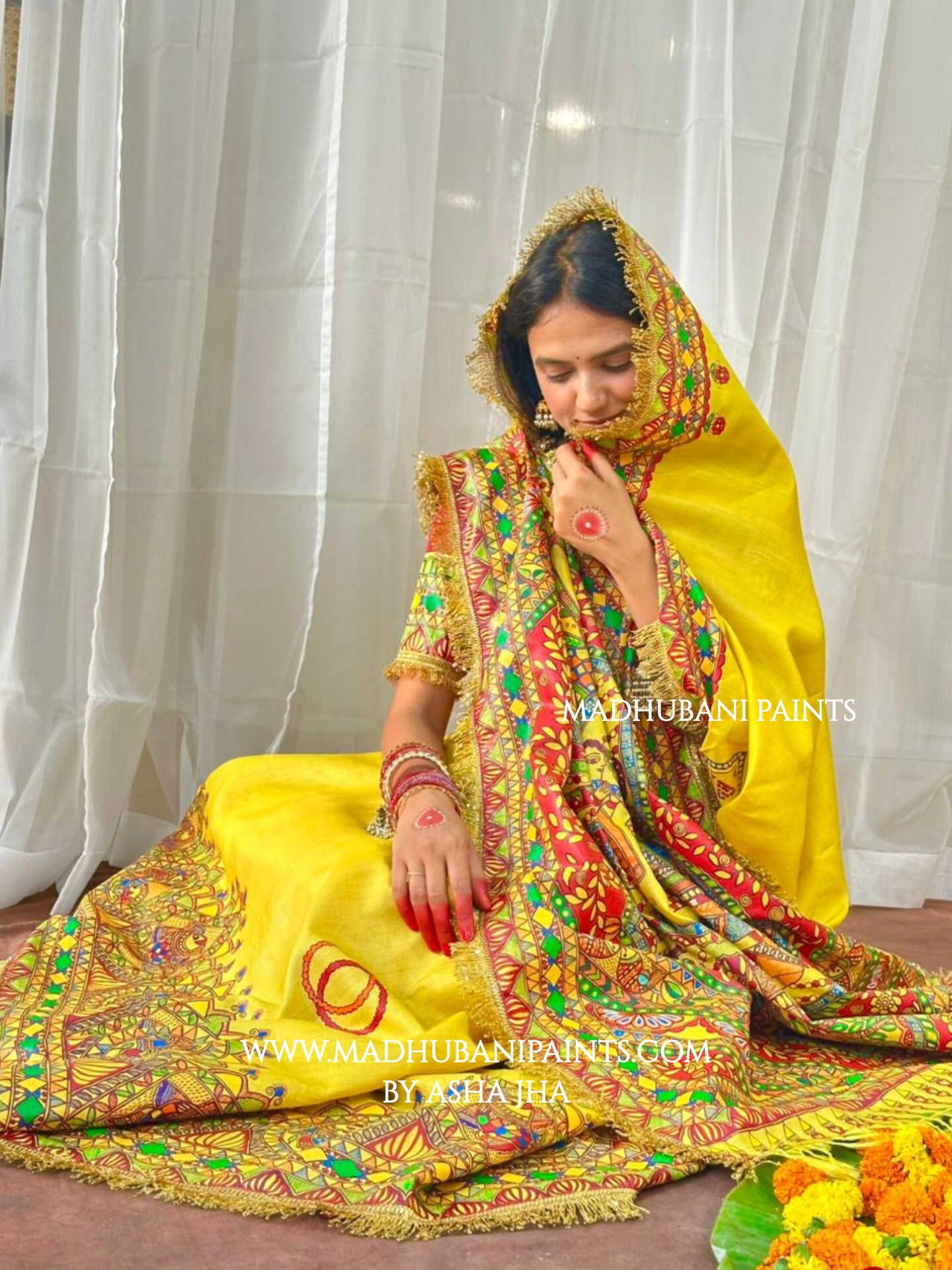 MITHILA VIVAH BRIDAL Hand-painted Madhubani Tussar Silk Saree