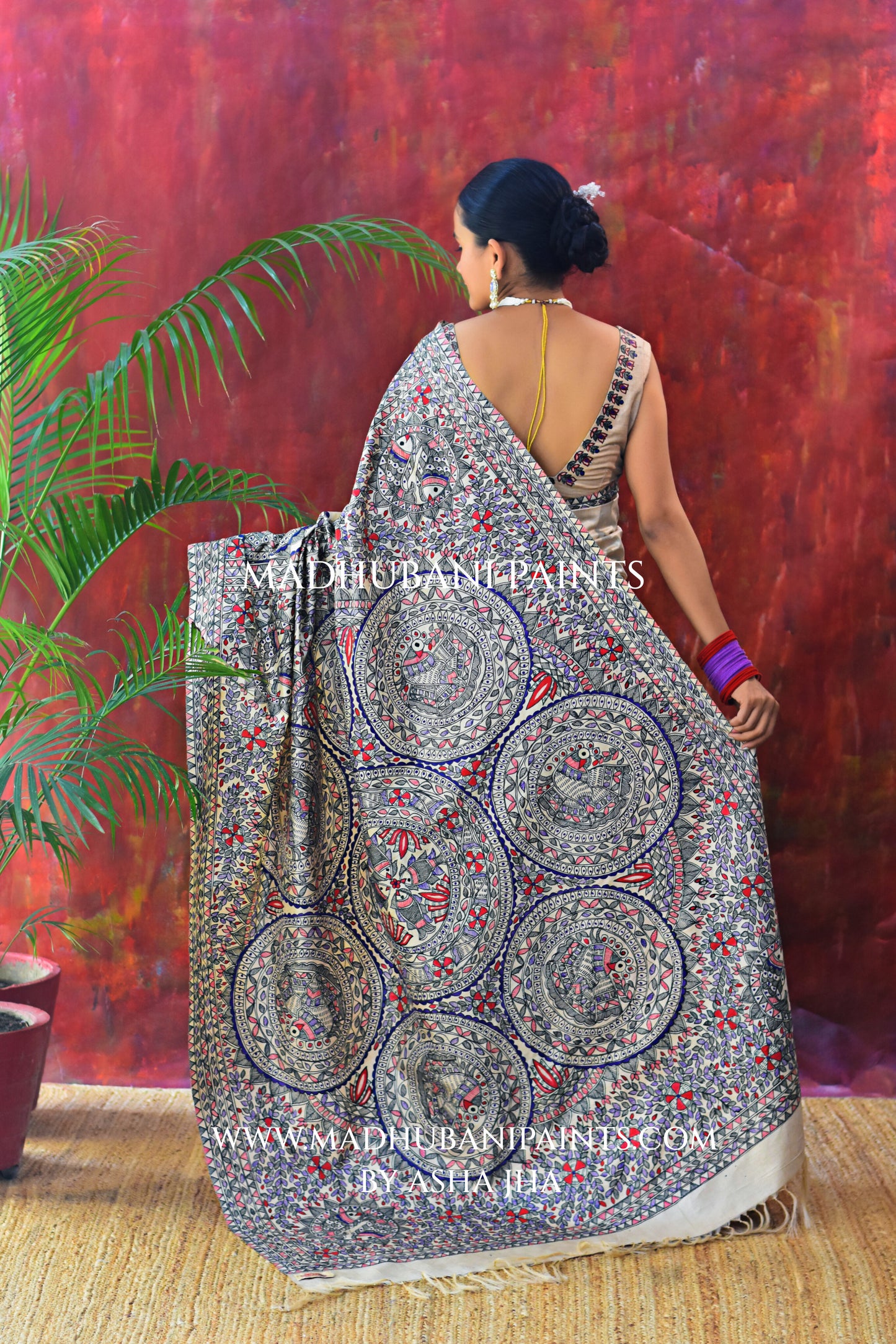 MITHILA Handpainted Madhubani Saree Blouse Set