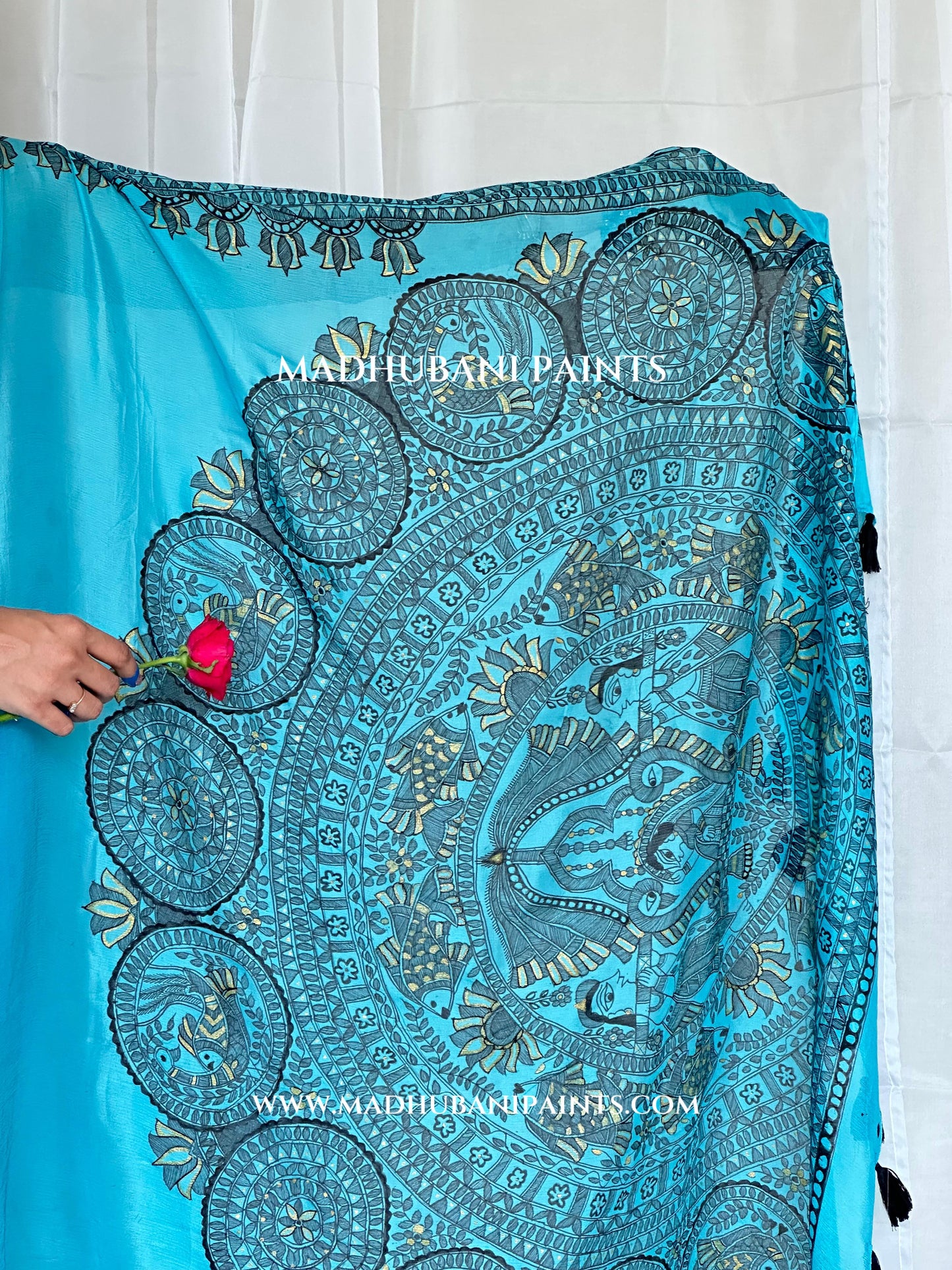 Aasmani Doli Hand-painted Madhubani Chiffon Saree