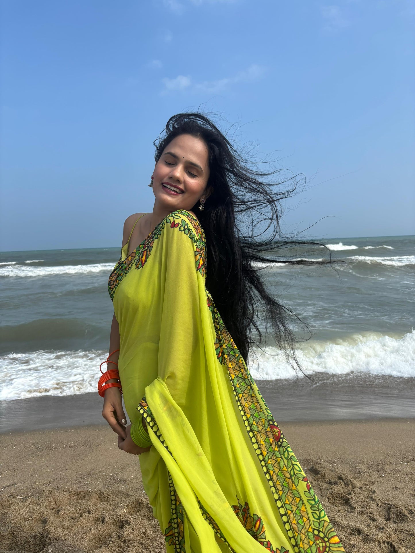 MRIDULA Handpainted Madhubani Georgette Saree