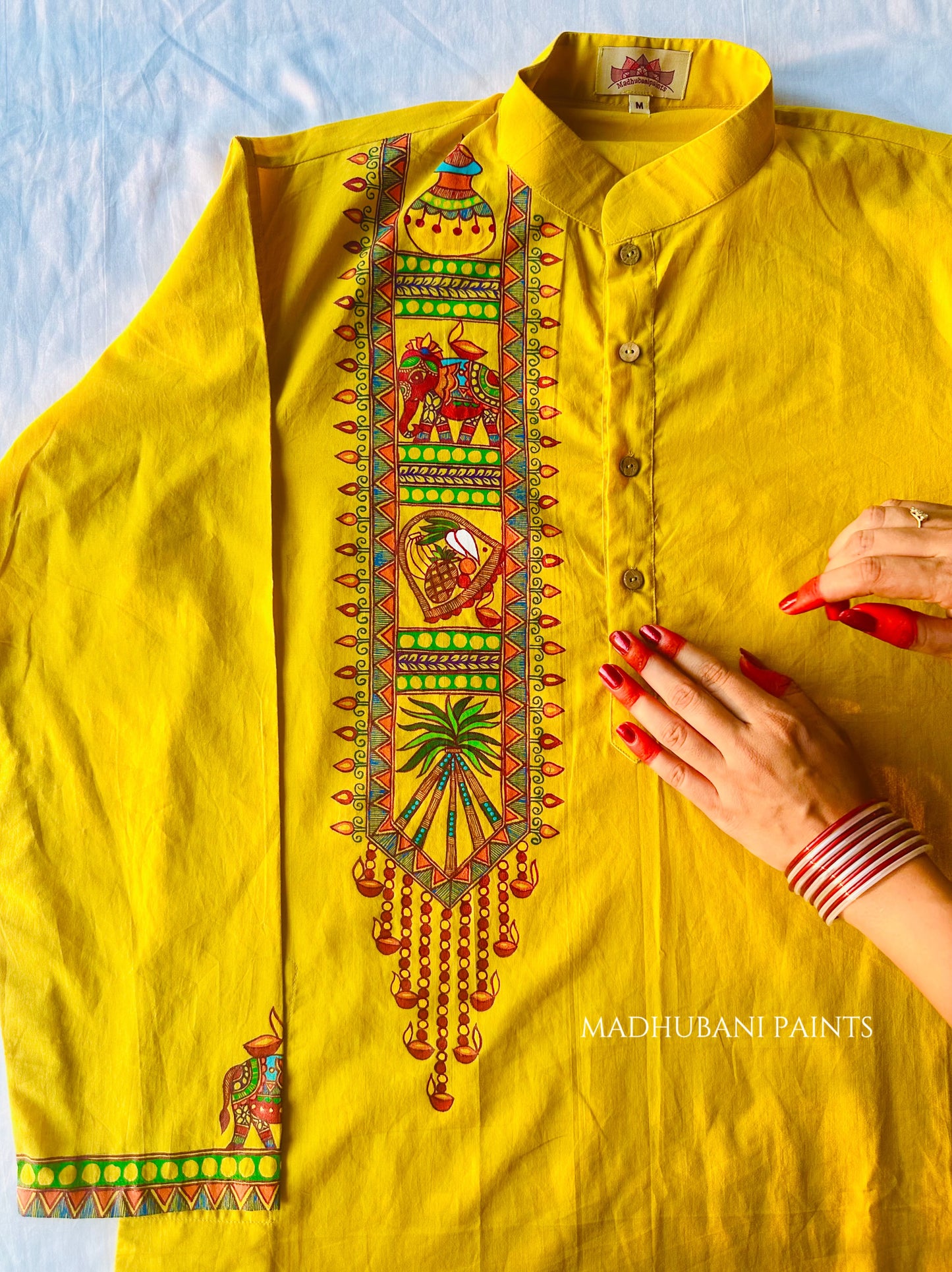 Bihar Chhath Puja Hand-painted  Madhubani Men's Cotton Kurta